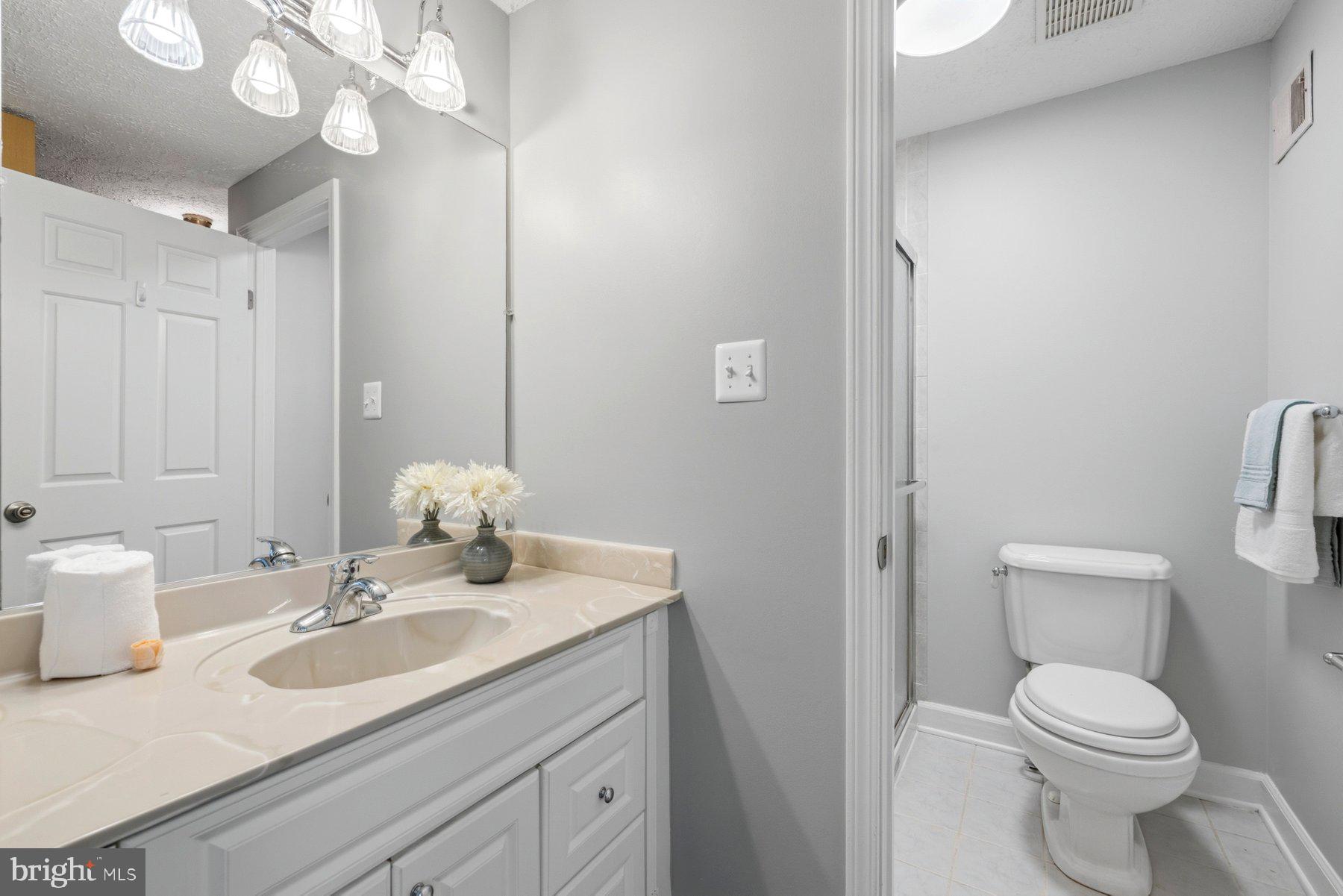 5 Pontiac Way Gaithersburg, MD 20878 - Photo 18 of 40 a bathroom with a granite countertop sink a toilet and a mirror