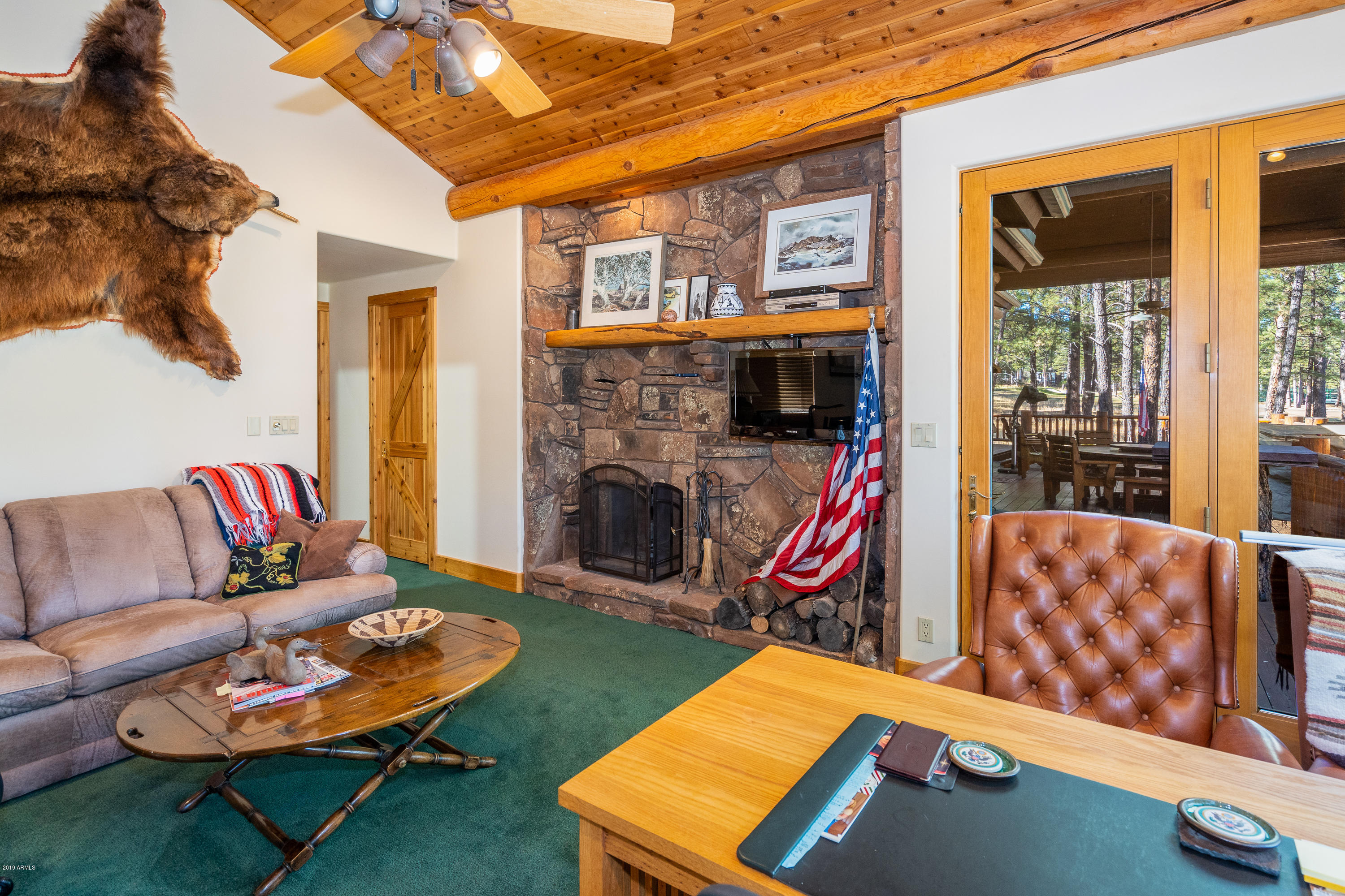 5726 Griffiths Spring Flagstaff, AZ 86005 - Photo 22 of 28 Office Fireplace & Doors to Deck