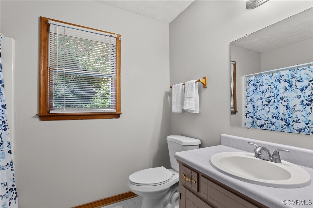 3138 Pineview Drive Powhatan, VA 23139 - Photo 43 of 46 a bathroom with a toilet a sink and a mirror