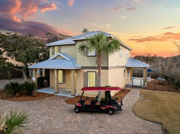a car parked in front of a house