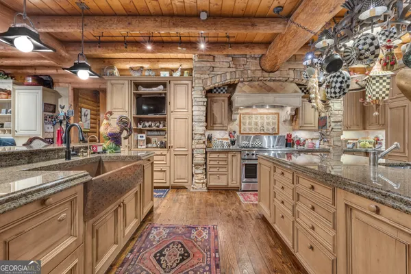 a view of a wooden deck with a bench
