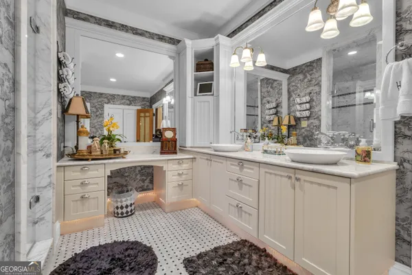 a view of a big yard with swimming pool and green space