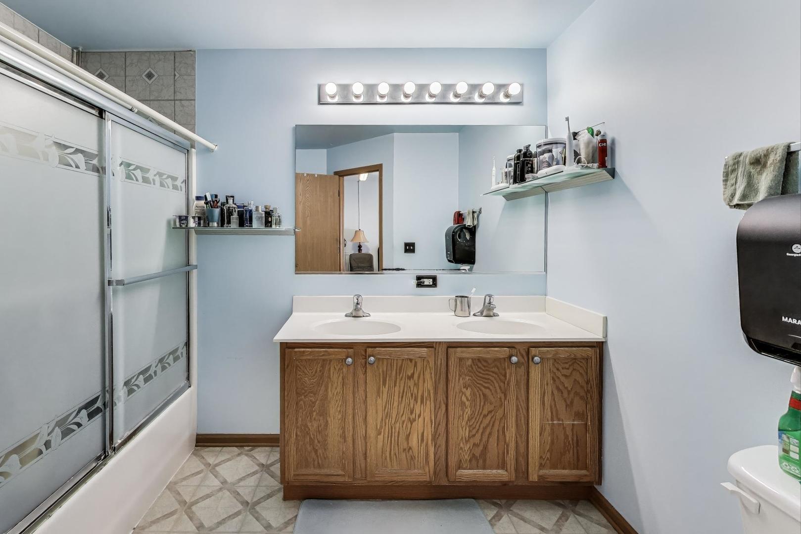 487 Anna Lane Romeoville, IL 60446 - Photo 18 of 38 a bathroom with a double vanity sink mirror and toilet