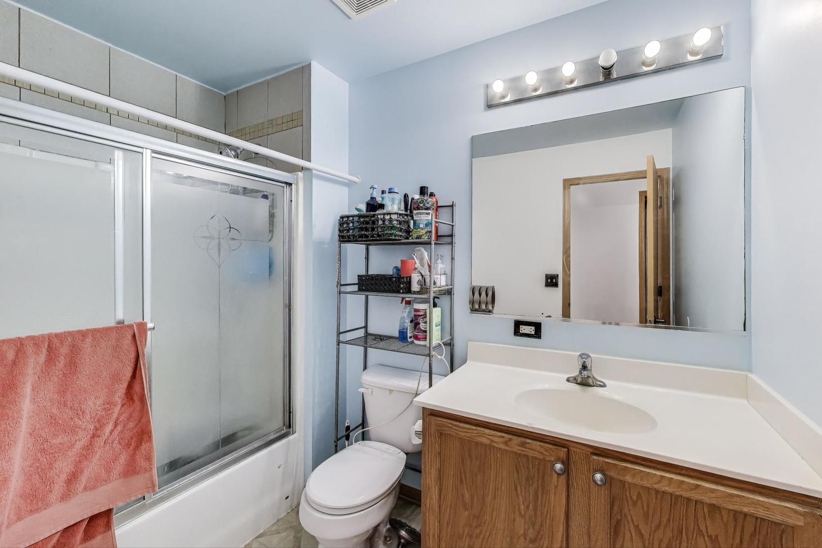487 Anna Lane Romeoville, IL 60446 - Photo 25 of 38 a bathroom with a sink a toilet a mirror and shower