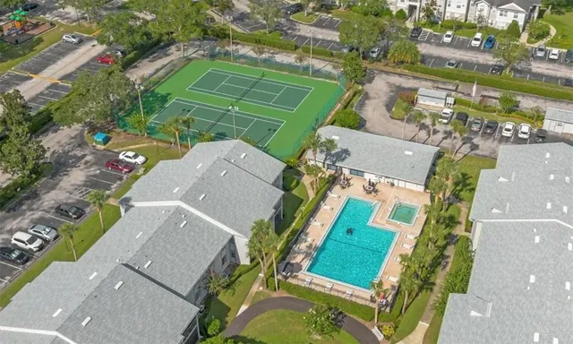 an aerial view of a house