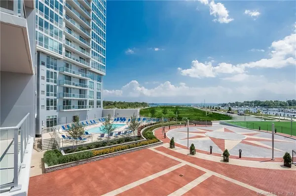 a view of a terrace with sitting area