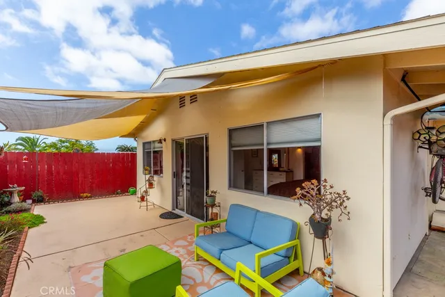 an aerial view of a house with a garden