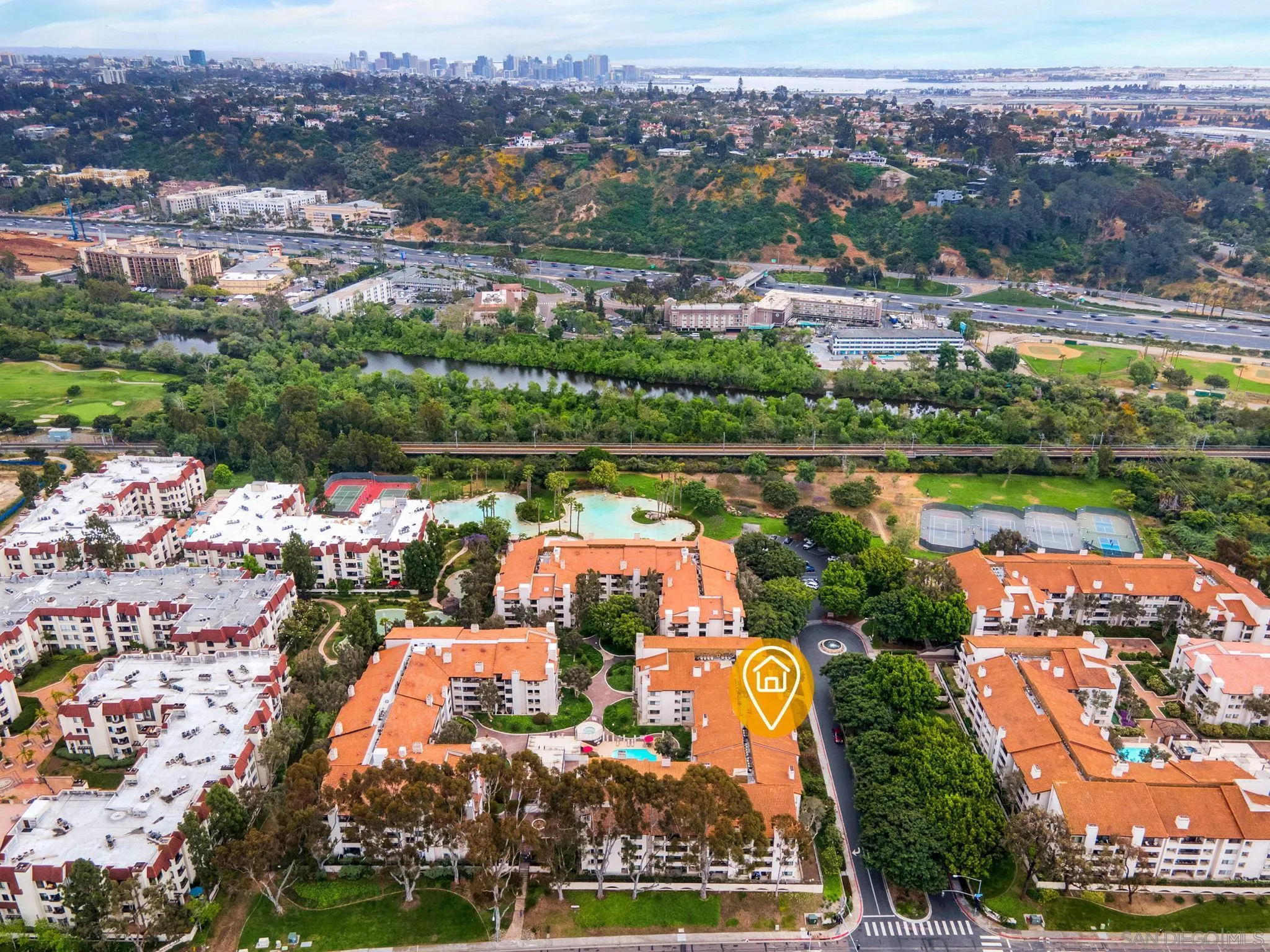 5705 Friars Road, Unit 8 San Diego, CA 92110 - Photo 26 of 26 an aerial view of residential houses with outdoor space and river