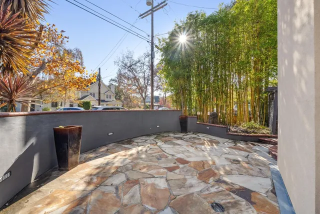 a front view of a house having patio