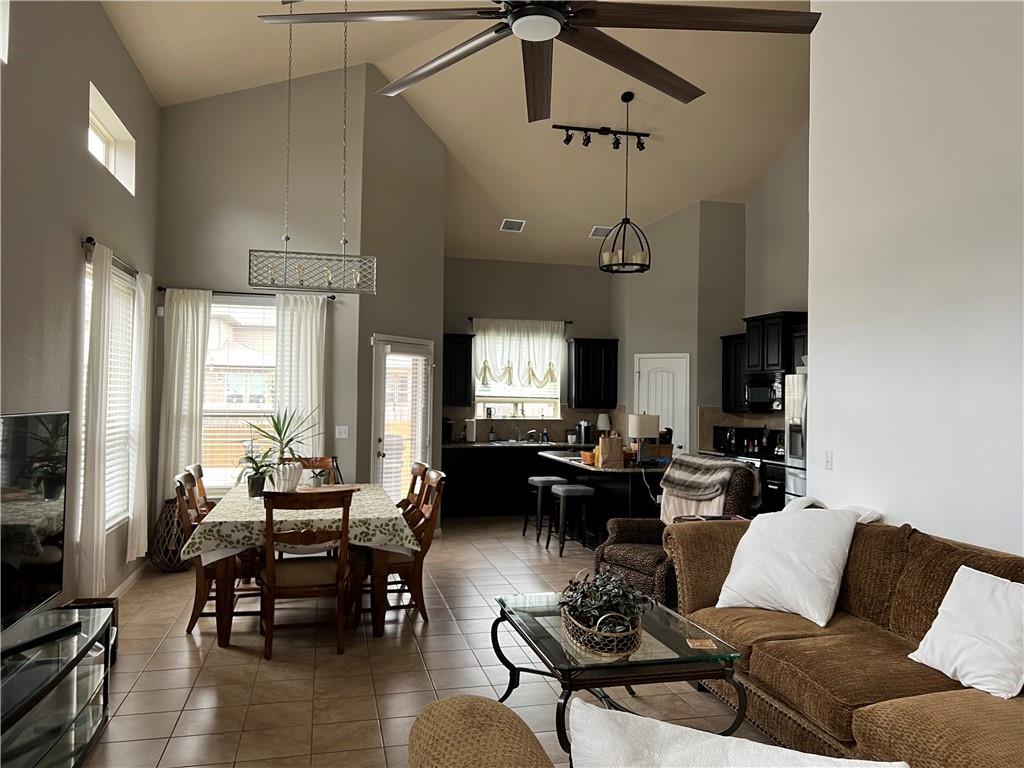 1529 Hamiltons Way Leander, TX 78641 - Photo 3 of 15 a living room with furniture a dining table and a fireplace
