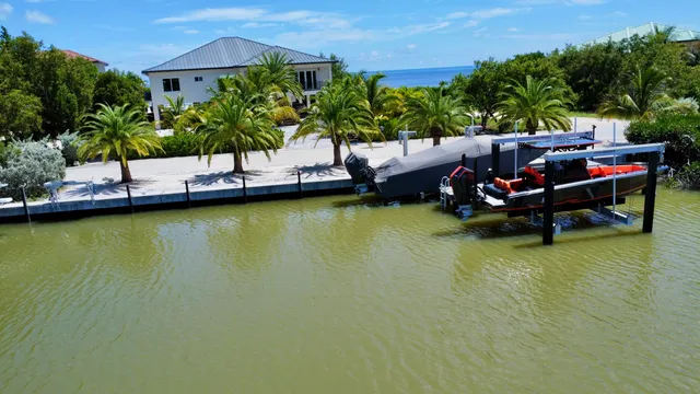 an aerial view of residential houses with outdoor space and lake view