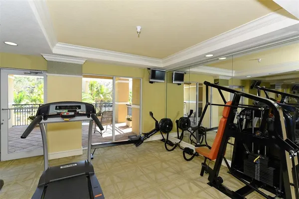 a view of a room with gym equipment