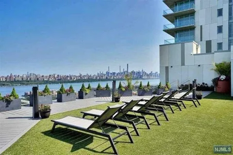 an outdoor space with furniture