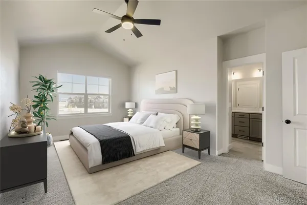an empty room with windows fireplace and fans