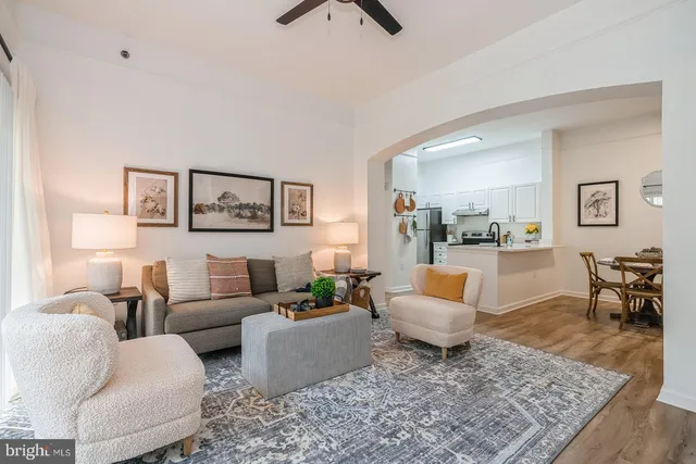 a living room with furniture and a rug