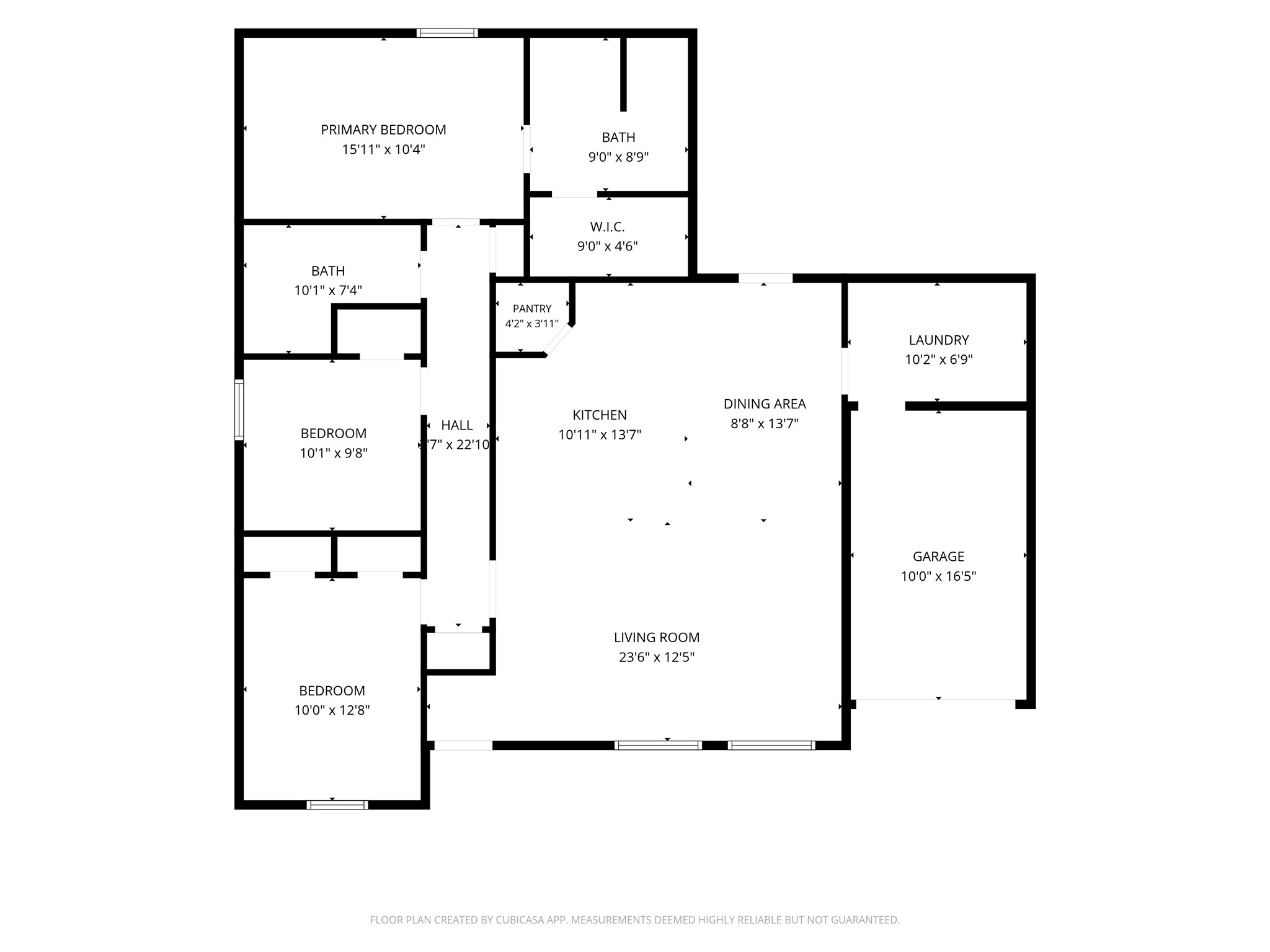 4926 Edfield Street Houston, TX 77033 - Photo 27 of 30 Spacious single-level layout featuring three bedrooms, including a primary suite with a walk-in closet, two bathrooms, and an open-concept living and dining area. The kitchen is centrally located with a pantry, adjacent to a convenient laundry room and attached garage.