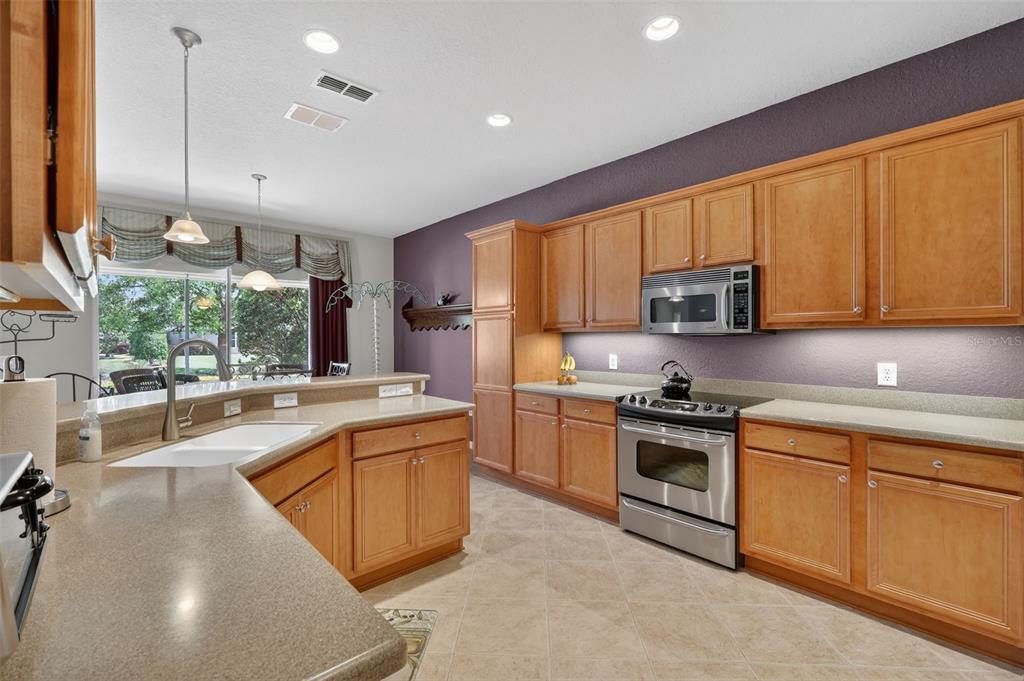7271 Southwest 95th Court Ocala, FL 34481 - Photo 13 of 39 a large kitchen with stainless steel appliances granite countertop a stove a sink dishwasher and a refrigerator with wooden floor