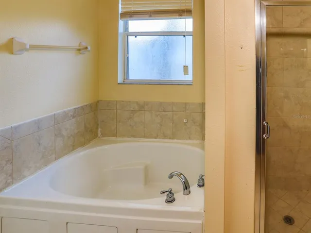 a bathroom with a bathtub