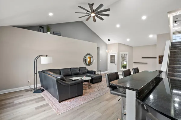 a living room with furniture