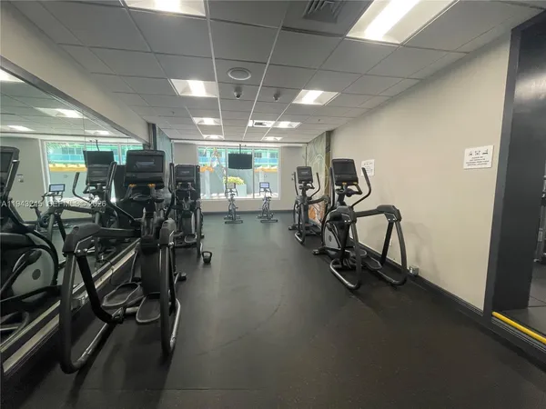 a view of a room with gym equipment