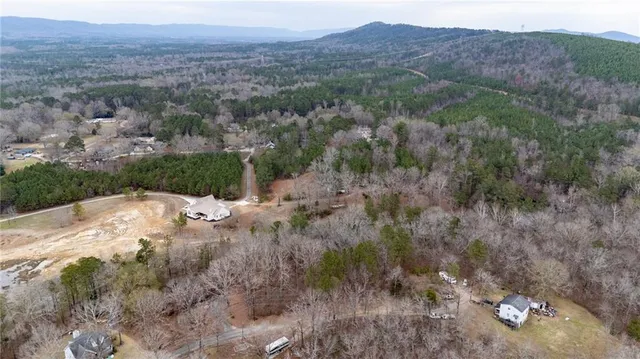 a view of a dry yard with green space