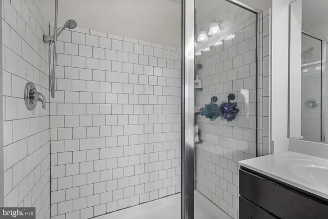 a bathroom with a bathtub and a shower