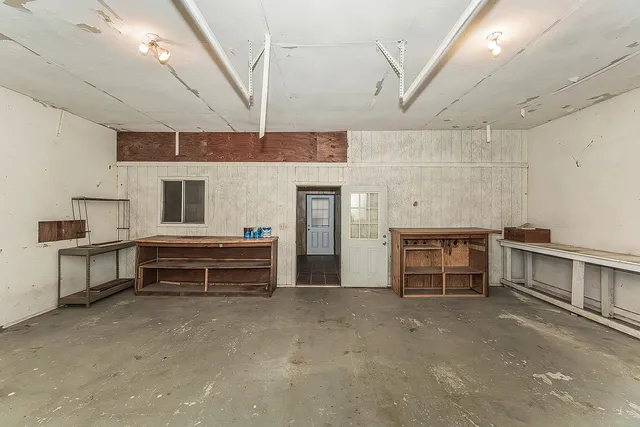 a view of small space with racks on the wall