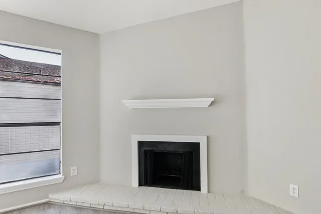 a room with a fireplace