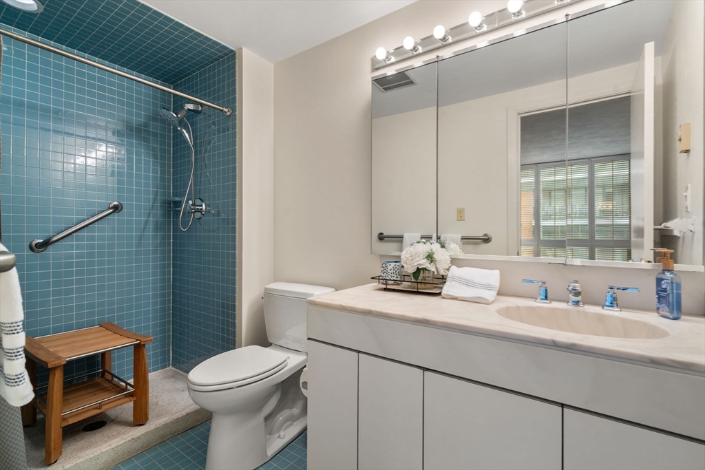 75 Grove Street, Unit 227 Wellesley, MA 02482 - Photo 19 of 29 a bathroom with a sink toilet vanity and shower