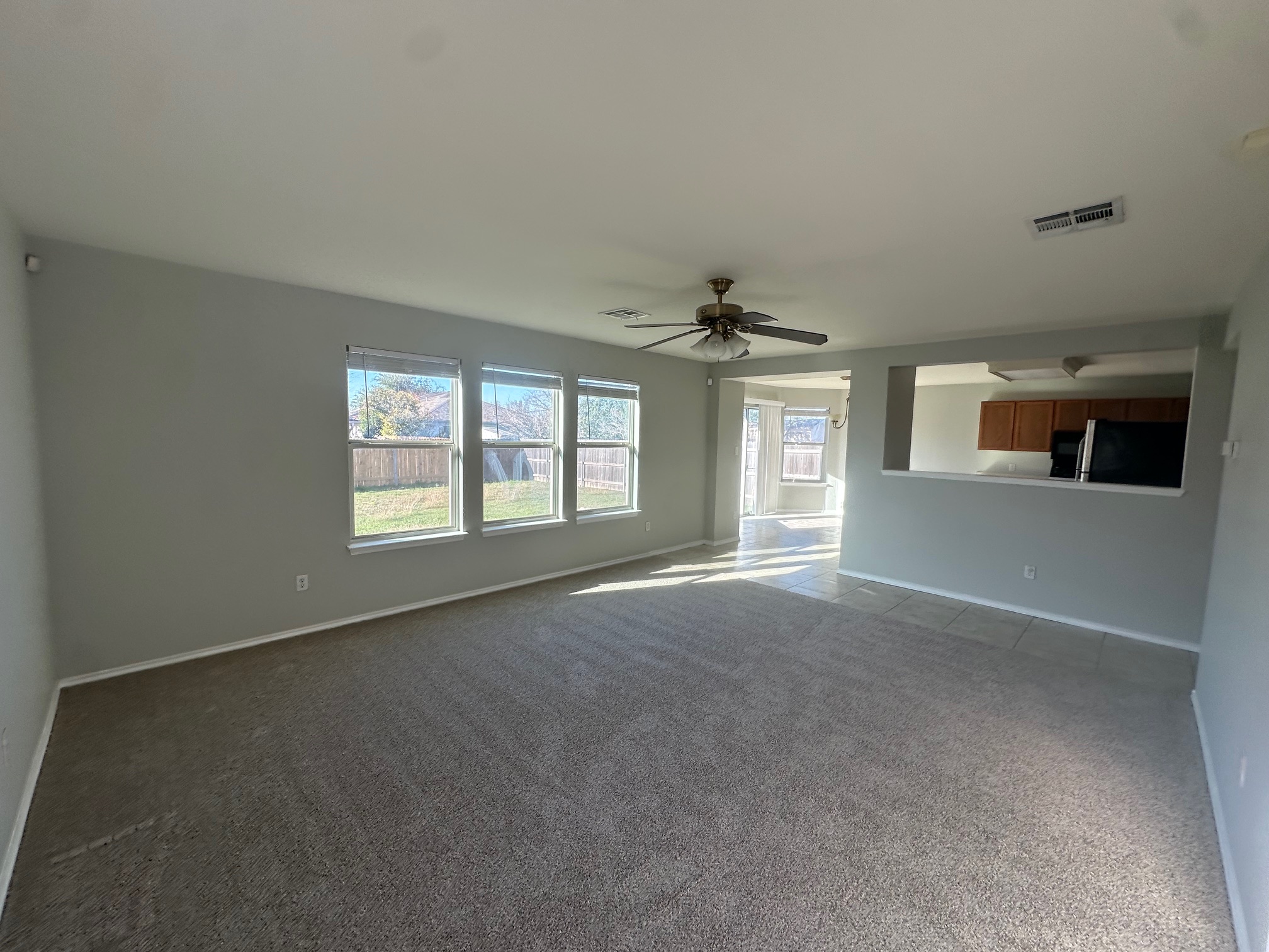 102 Blanco Woods Boulevard Elgin, TX 78621 - Photo 4 of 12 a view of a big room with windows and chandelier fan