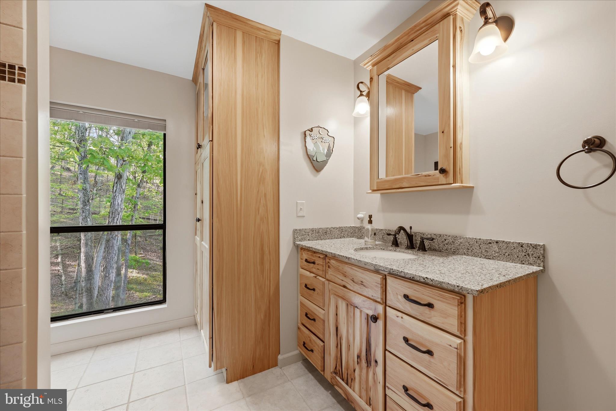 1856 Crossings View Road Paw Paw, WV 25434 - Photo 24 of 45 a bathroom with a granite countertop sink and a mirror