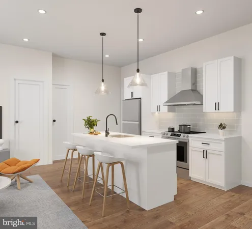 a kitchen with stainless steel appliances granite countertop a stove a sink a kitchen island with a dining table and chairs