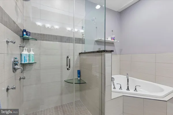 a bathroom with a shower and a sink