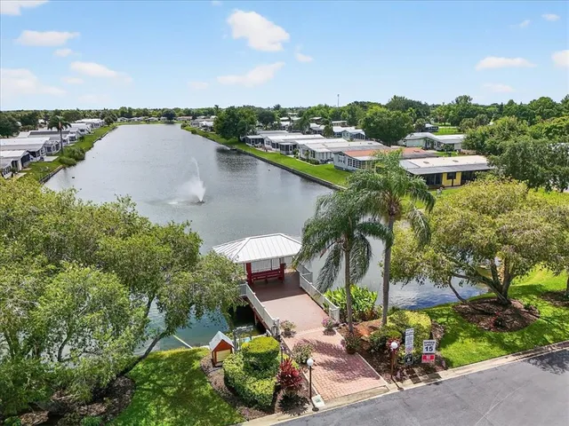 a view of a lake with a city