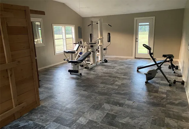 a view of a room with gym equipment