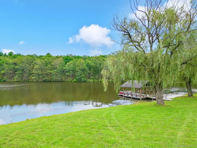 a view of a garden with a lake
