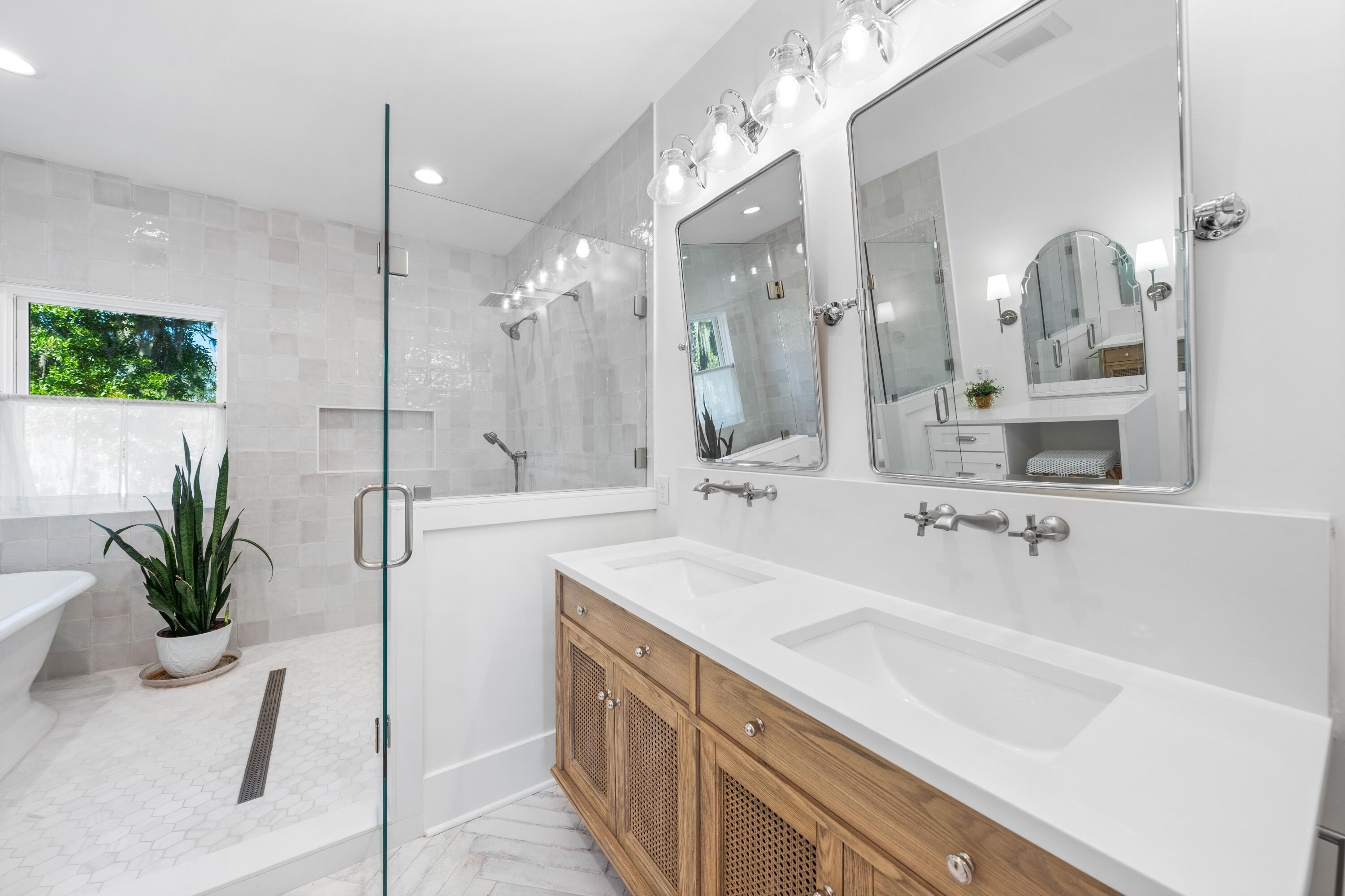 85 Beacon Point Drive Santa Rosa Beach, FL 32459 - Photo 54 of 81 a bathroom with a double vanity sink a mirror and a shower