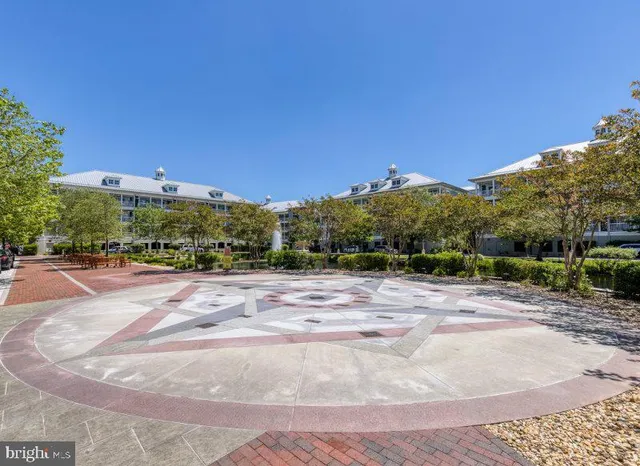 a view of a town with big building