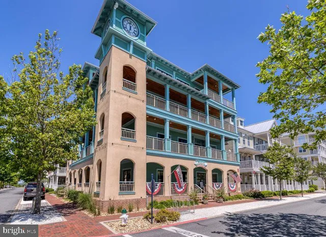 a front view of a building with street view
