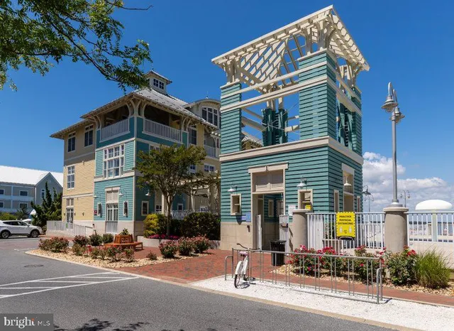 a front view of a building with street