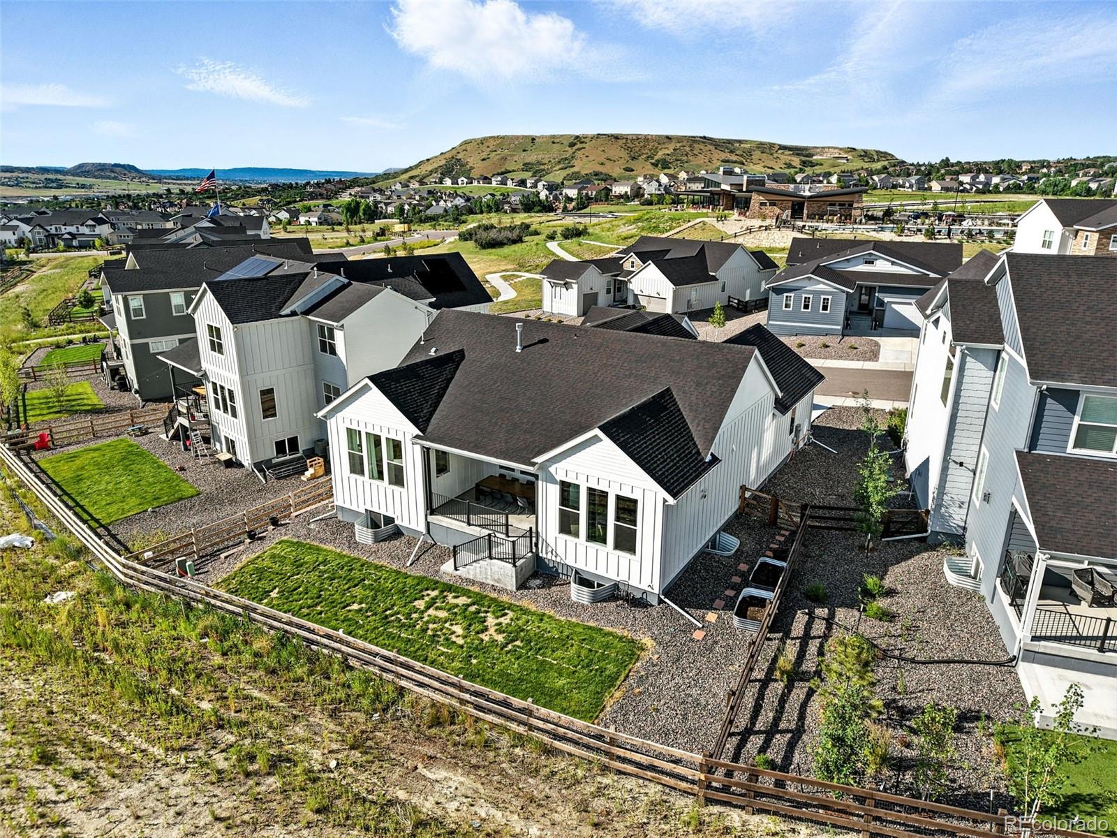 4855 Saddle Iron Road Castle Rock, CO 80104 - Photo 46 of 50 an aerial view of a house with a garden