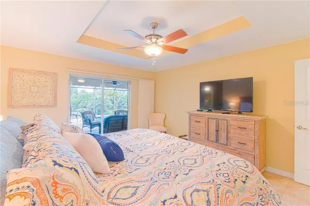 a bedroom with a large bed and a flat screen tv