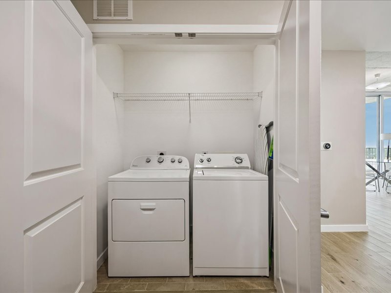 5925 Almeda Road, Unit 12202 Houston, TX 77004 - Photo 12 of 33 Convenient in-unit utility room with full-size washer and dryer plus additional overhead storage for everyday convenience.