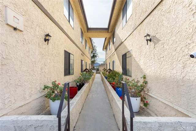 a view of a house with a potted plant