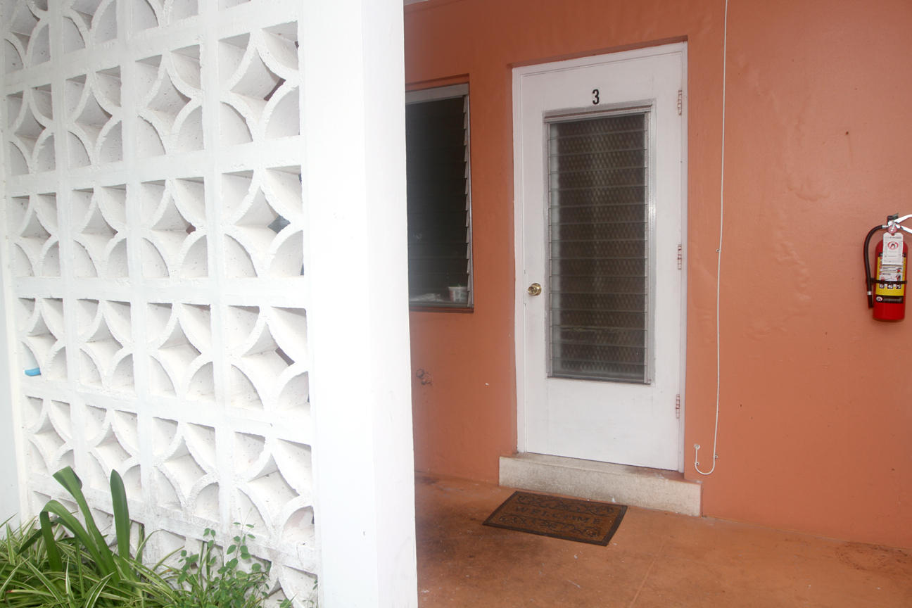 a view of wooden door