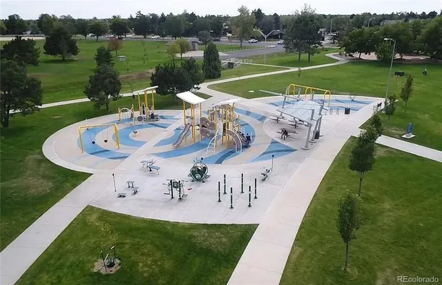 an outdoor space with furniture