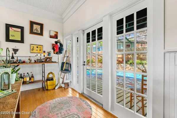 a view of balcony with furniture