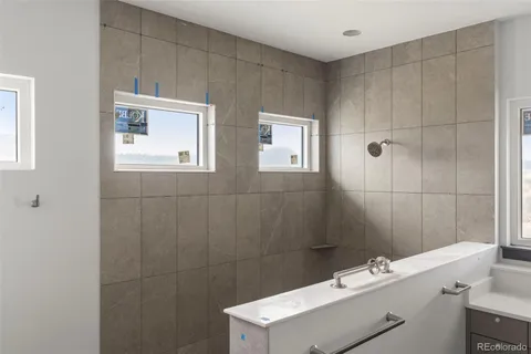 a bathroom with a sink and a shower