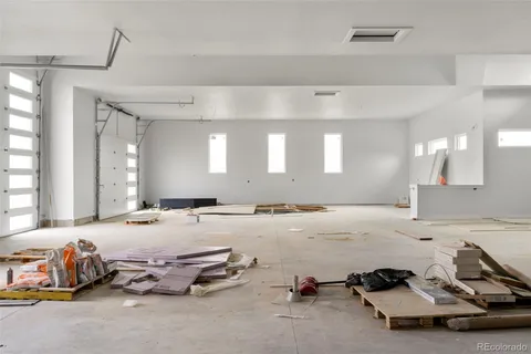 a room with a car parked