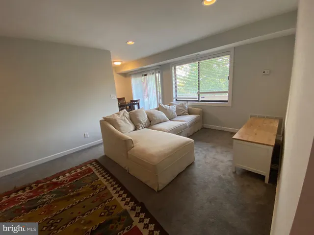 a living room with furniture rug and window